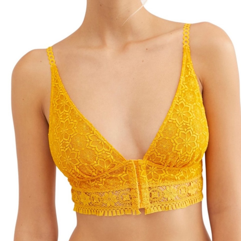 FREE PEOPLE Ella Lace Bralette Yellow Gold XS - Picture 3 of 9